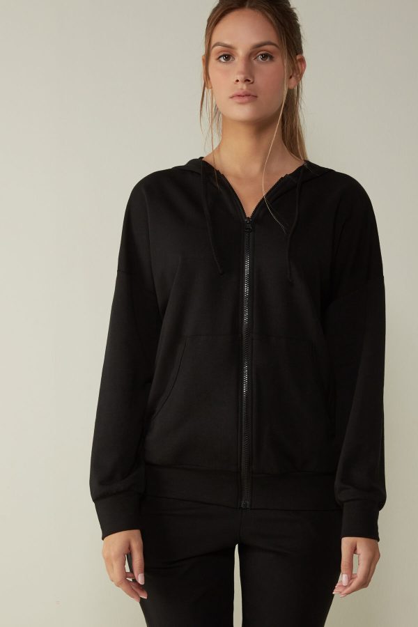 Tričko S Dlhým Rukávom Intimissimi In Action Hoodie Sweatshirt Damske Čierne | SK-0153YIUWX