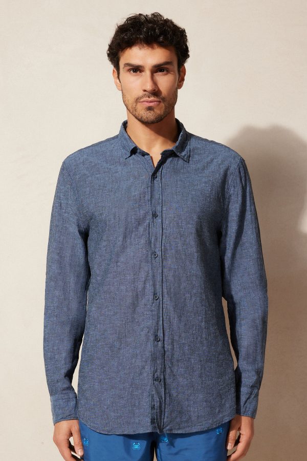 Tričko S Dlhým Rukávom Intimissimi Linen and Bavlnene Panske Modre | SK-7926MOJAQ