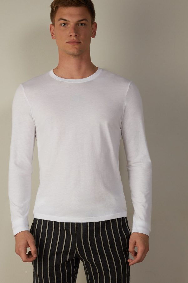 Tričko S Dlhým Rukávom Intimissimi Long-Sleeve Supima® Bavlnene Panske Biele | SK-1268JBNMX