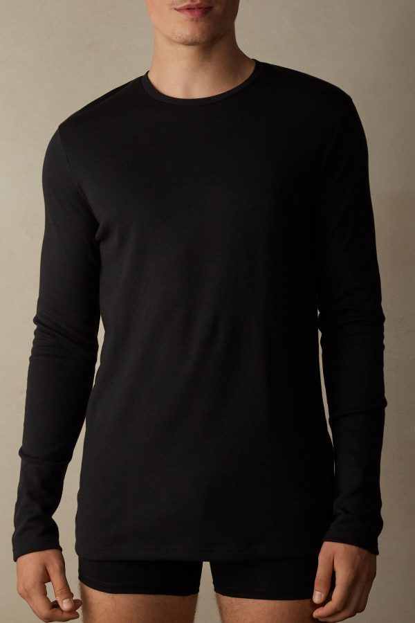 Tričko S Dlhým Rukávom Intimissimi Long Sleeve in Warm Bavlnene Panske Čierne | SK-1284YKMCX