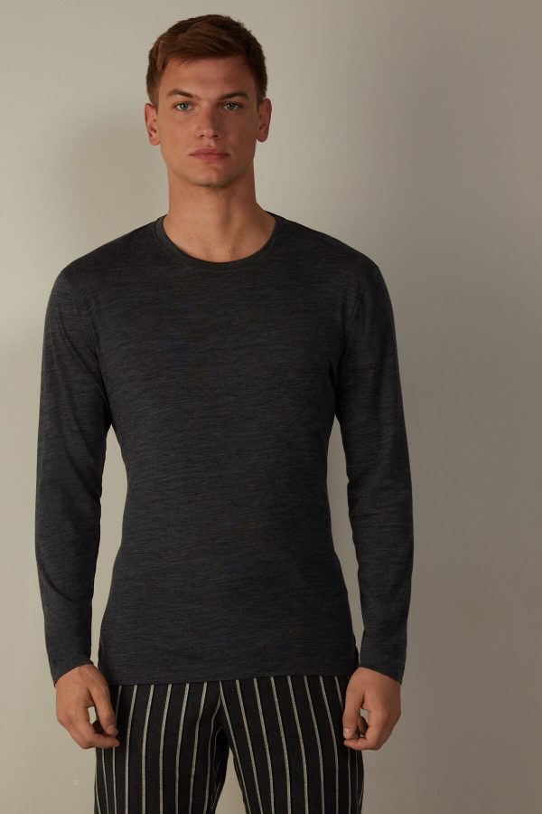 Tričko S Dlhým Rukávom Intimissimi Long-sleeve Crew-Neck Merino-Vlna Panske Siva | SK-2103JBOMC