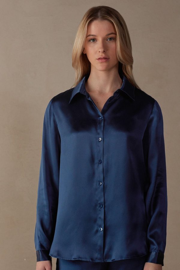 Tričko S Dlhým Rukávom Intimissimi Long Sleeve Silk Damske Modre | SK-3054WZXRJ