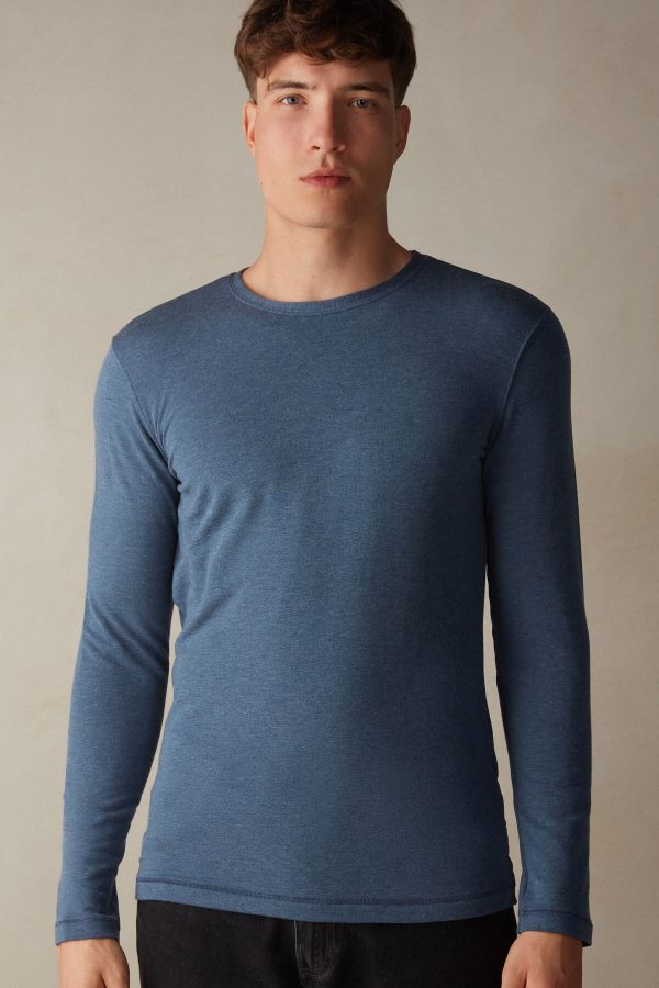 Tričko S Dlhým Rukávom Intimissimi Long-Sleeve Modal-Cashmere Panske Modre | SK-4302OPCAB