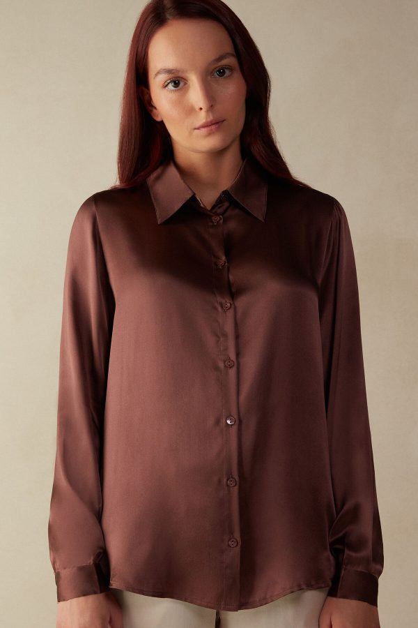 Tričko S Dlhým Rukávom Intimissimi Long Sleeve Silk Damske Hnede | SK-4803VQAHG