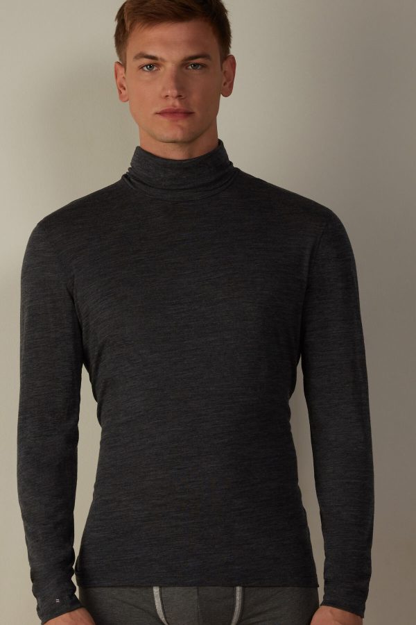 Tričko S Dlhým Rukávom Intimissimi Long-sleeve High-Neck Merino-Vlna Panske Siva | SK-5710RQEBZ