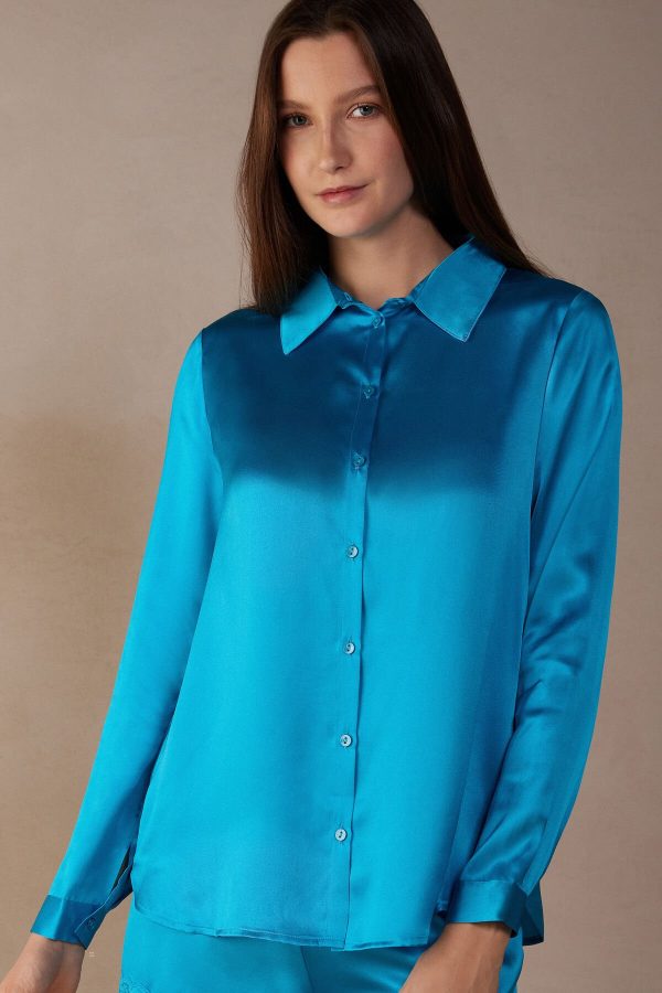 Tričko S Dlhým Rukávom Intimissimi Long Sleeve Silk Damske Modre Tyrkysové | SK-6841ZBIGT