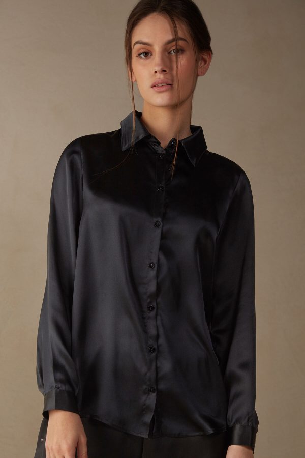 Tričko S Dlhým Rukávom Intimissimi Long Sleeve Silk Damske Čierne | SK-7036FHIAB