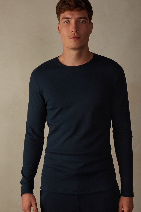 Tričko S Dlhým Rukávom Intimissimi Long Sleeve in Warm Bavlnene Panske Modre | SK-8465QCGVW