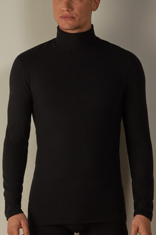 Tričko S Dlhým Rukávom Intimissimi Long-sleeve High-Neck Modal-Cashmere Panske Čierne | SK-9015OKUXM