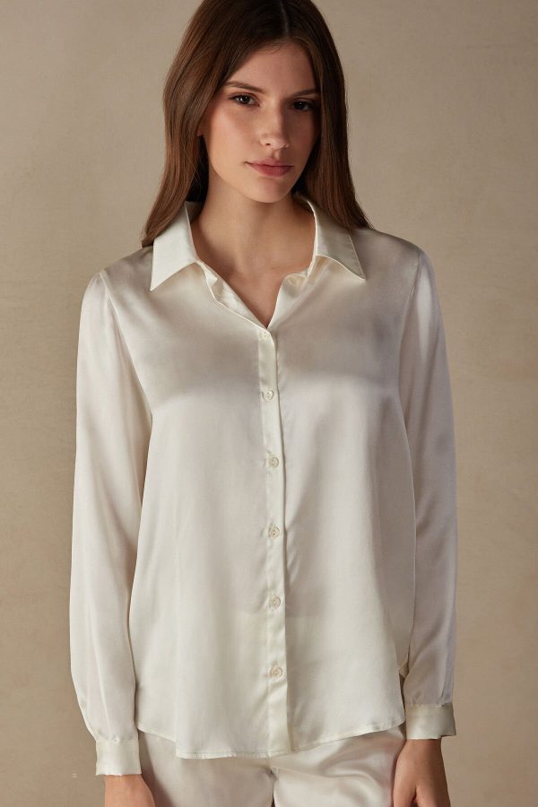 Tričko S Dlhým Rukávom Intimissimi Long Sleeve Silk Damske Biele | SK-9354VYIKR