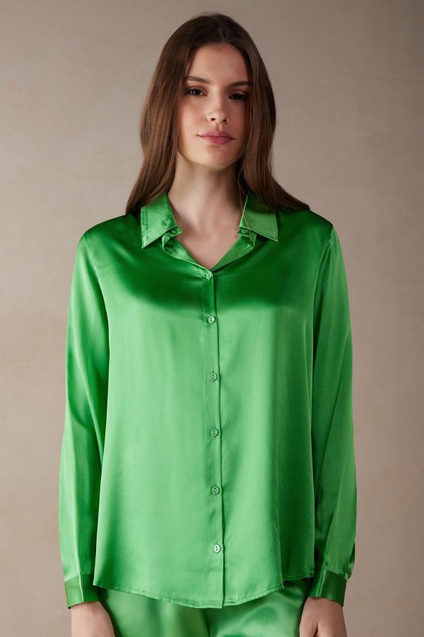 Tričko S Dlhým Rukávom Intimissimi Long Sleeve Silk Damske Zelene Mätové | SK-9678IHWBU
