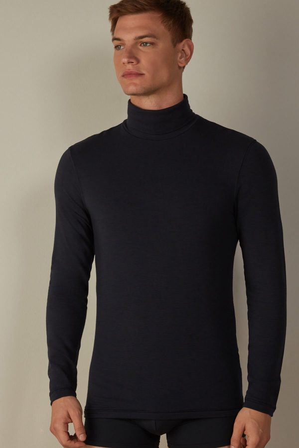 Tričko S Dlhým Rukávom Intimissimi Long-sleeve High-Neck Modal-Cashmere Panske Modre | SK-9861ERGNP