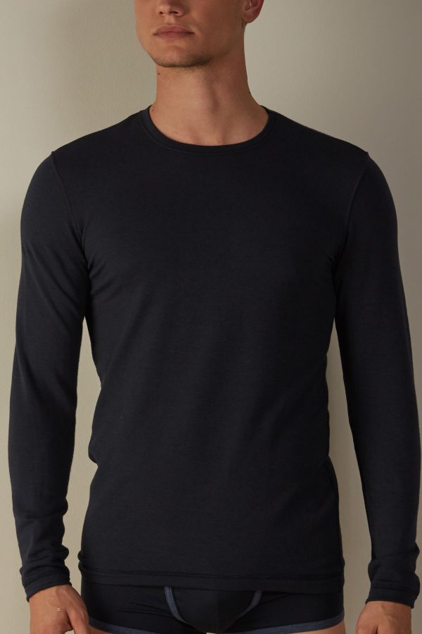 Tričko S Dlhým Rukávom Intimissimi Long-Sleeve Modal-Cashmere Panske Modre | SK-9865YDBGC