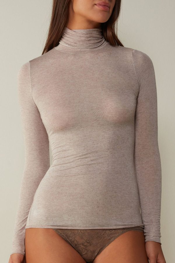 Tričko S Dlhým Rukávom Intimissimi Modal Cashmere Ultralight High-Neck Damske Béžové | SK-6237PYSOG