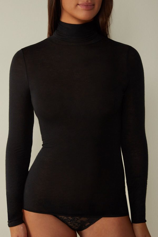 Tričko S Dlhým Rukávom Intimissimi Modal Cashmere Ultralight High-Neck Damske Čierne | SK-9541TIBQF