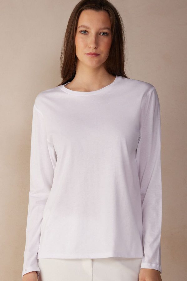 Tričko S Dlhým Rukávom Intimissimi Oversized Long Sleeve in Supima® Bavlnene Damske Biele | SK-9372DRBIZ