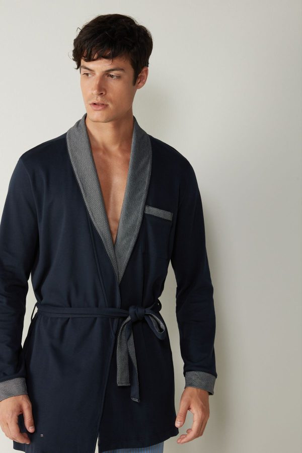 Župan Intimissimi Interlock Bavlnene Smoking Jacket Panske Modre | SK-8963QUILN