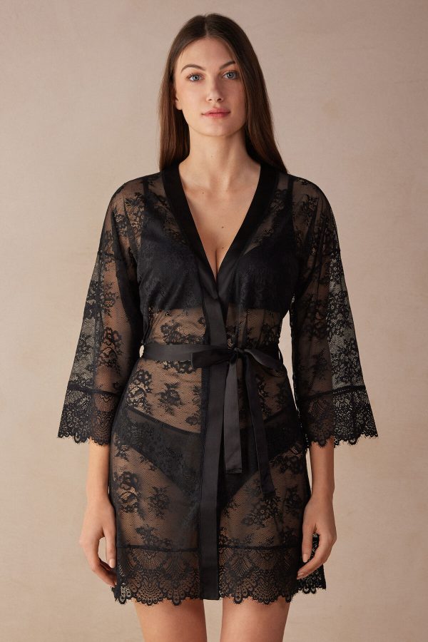 Župan Intimissimi Stunning Beauty Cipkovane Damske Čierne | SK-8342STNEC